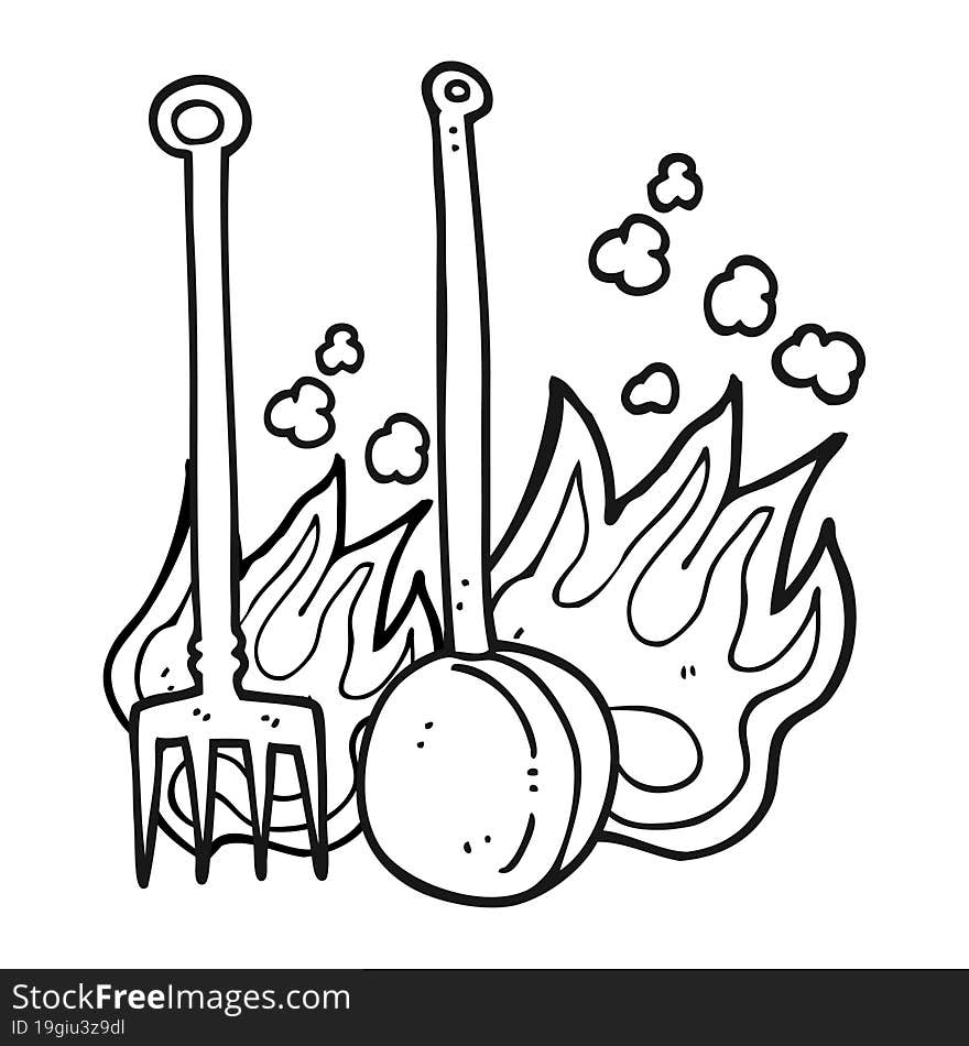 Black And White Cartoon Hot Fireside Tools