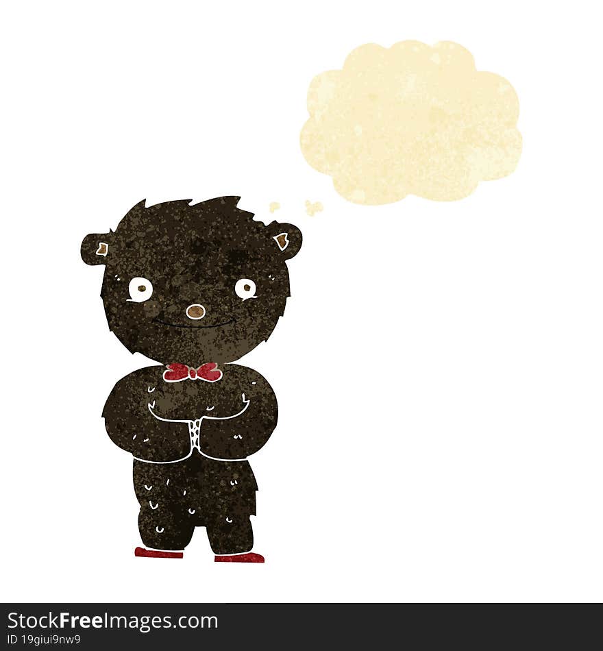 cartoon little black bear with thought bubble