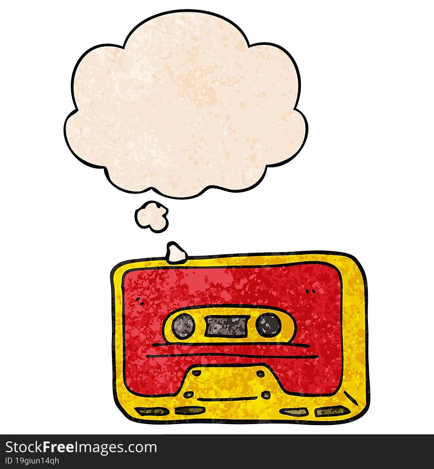 cartoon old tape cassette with thought bubble in grunge texture style. cartoon old tape cassette with thought bubble in grunge texture style