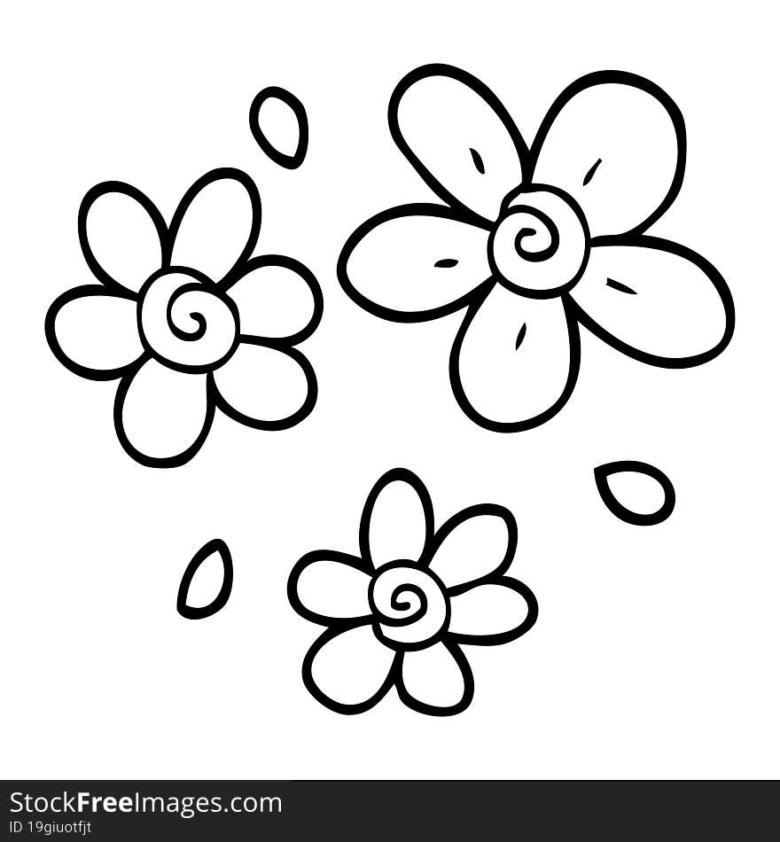 line drawing cartoon flowers