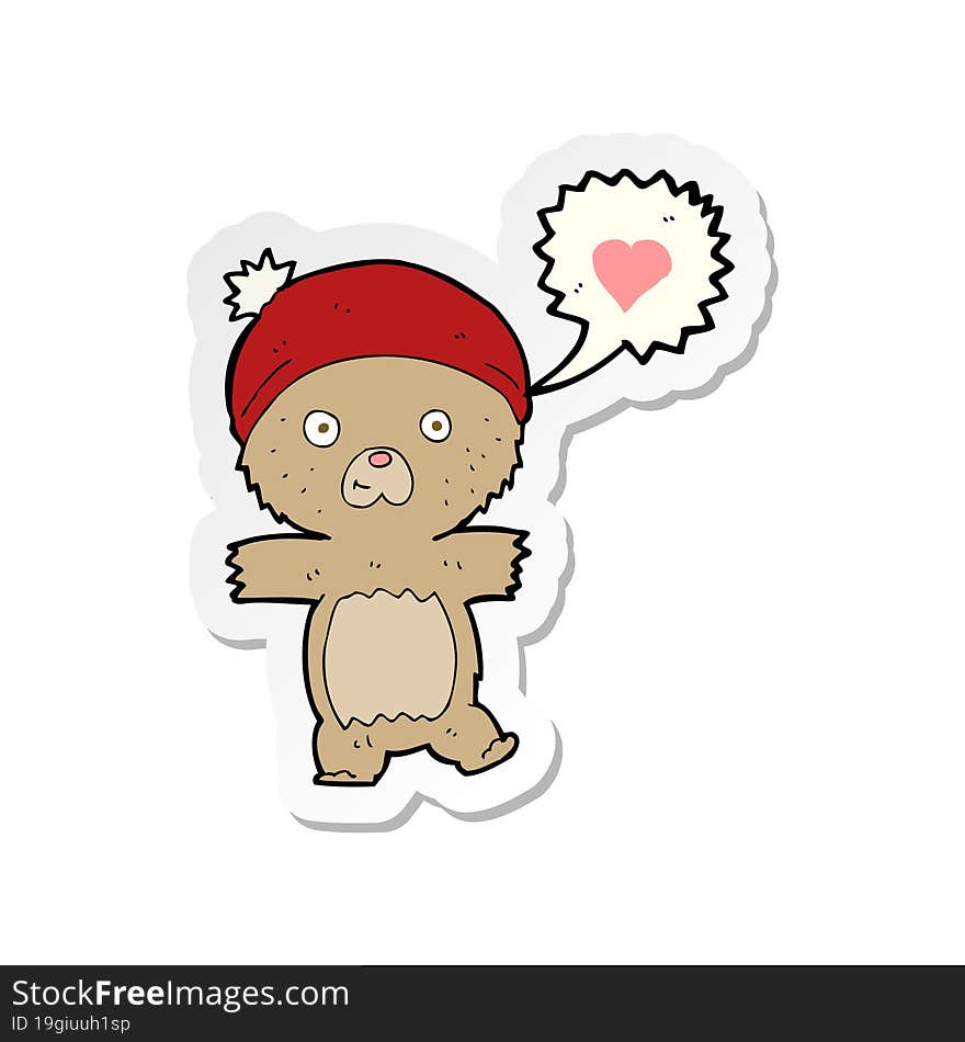 sticker of a cartoon bear in hat