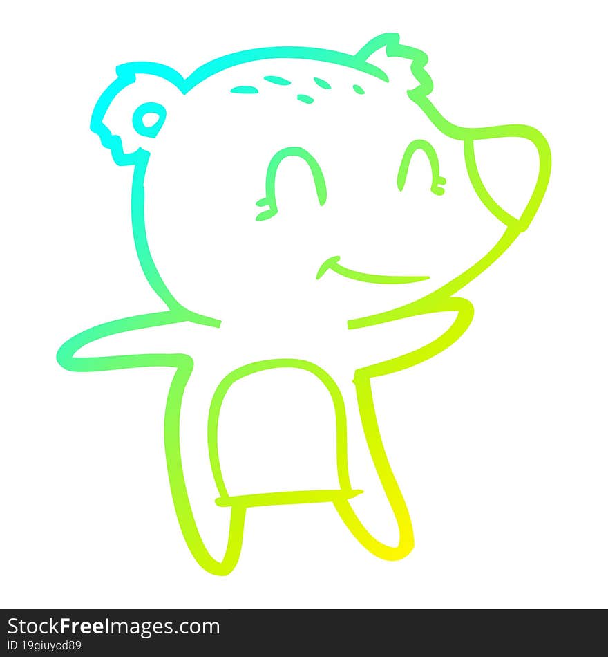 Cold Gradient Line Drawing Smiling Polar Bear Cartoon