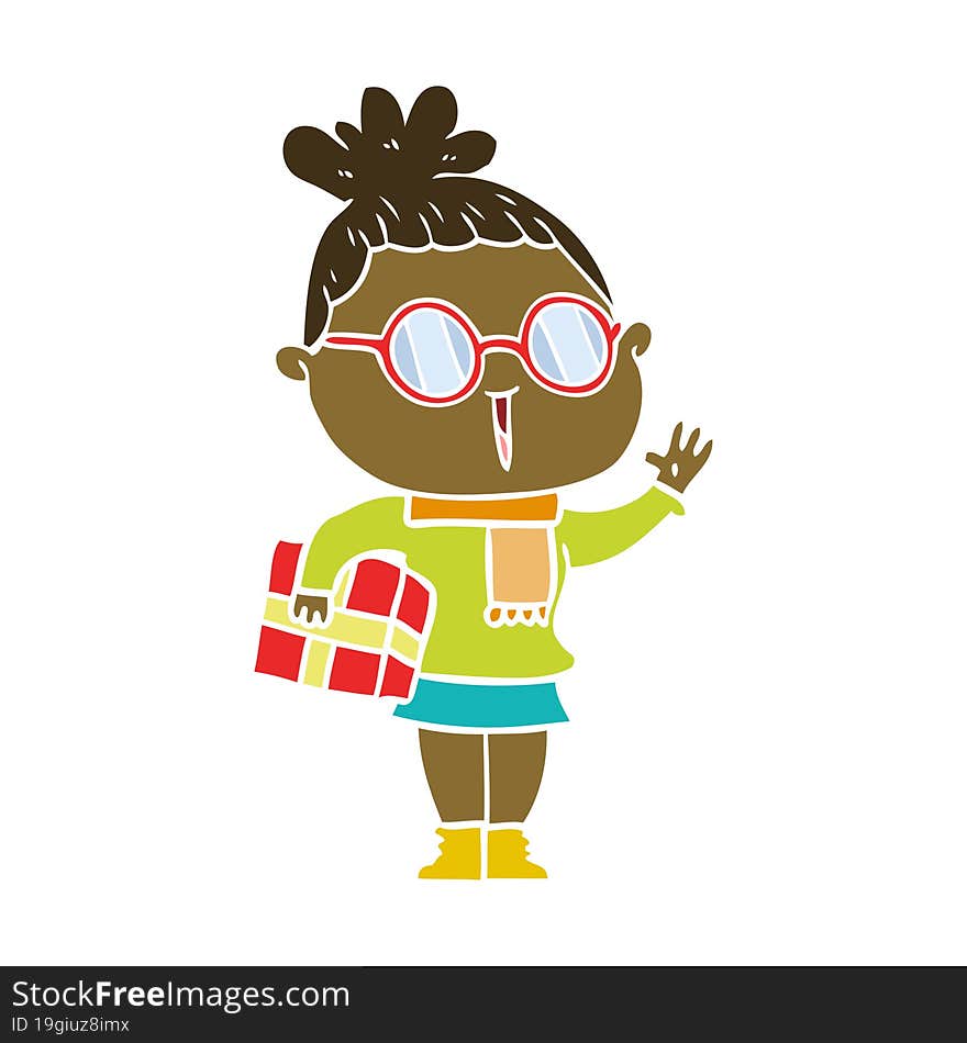 flat color style cartoon woman wearing spectacles