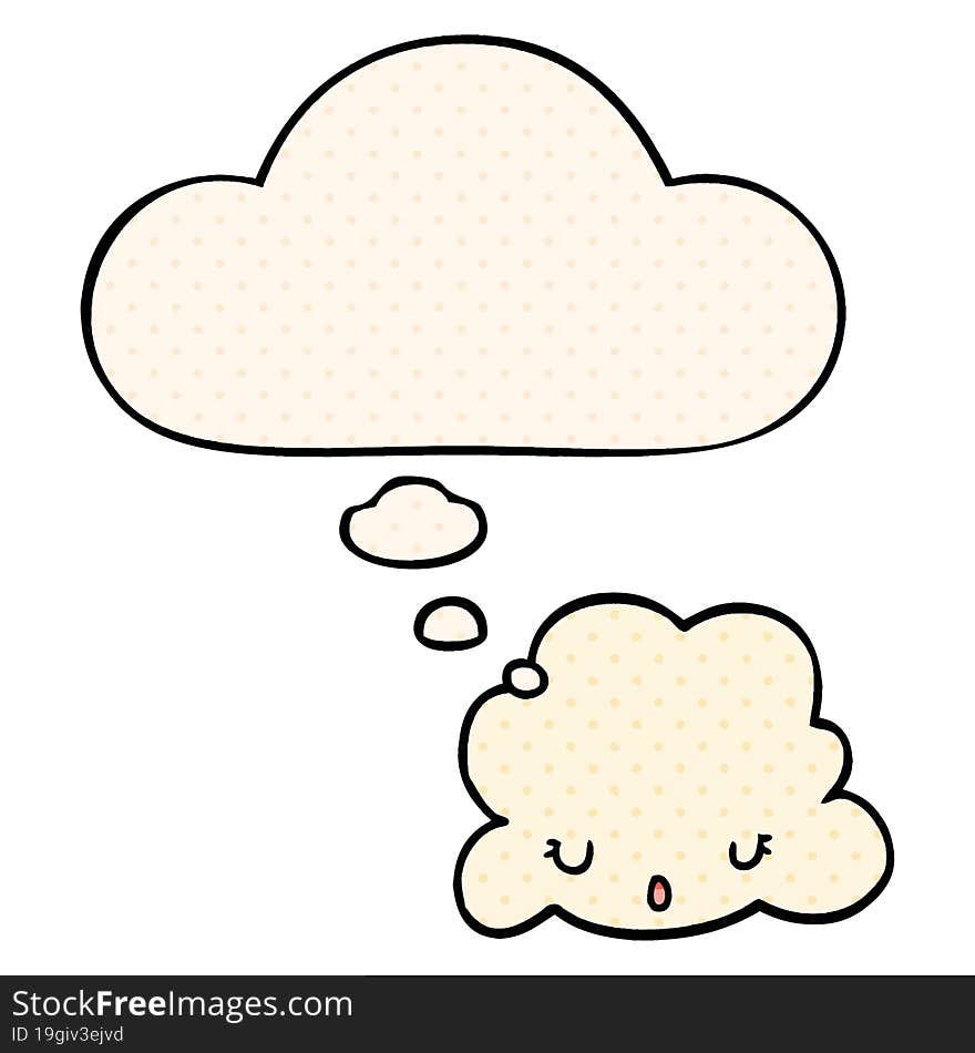 cute cartoon cloud and thought bubble in comic book style