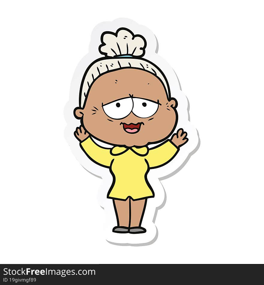 Sticker Of A Cartoon Happy Old Lady