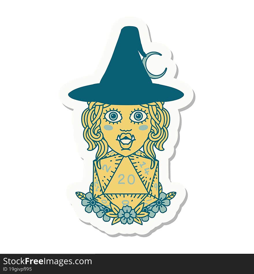 Half Orc Witch With Natural Twenty Dice Roll Sticker