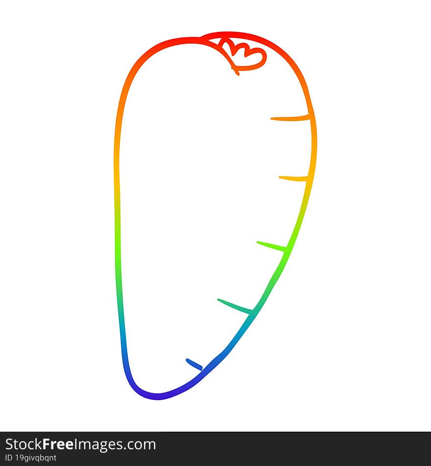 rainbow gradient line drawing of a cartoon carrot