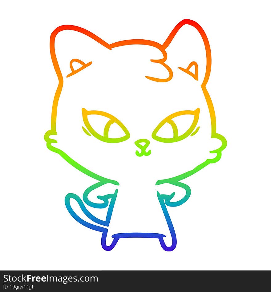 rainbow gradient line drawing of a cute cartoon cat