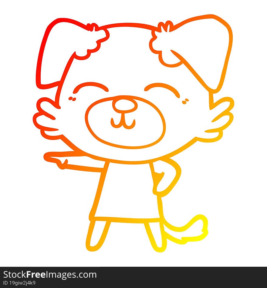 Warm Gradient Line Drawing Cartoon Dog In Dress Pointing