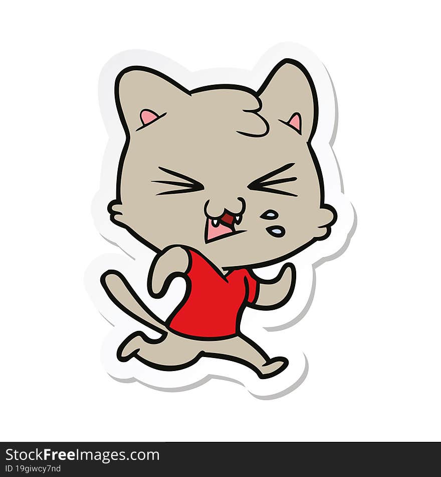 sticker of a cartoon hissing cat