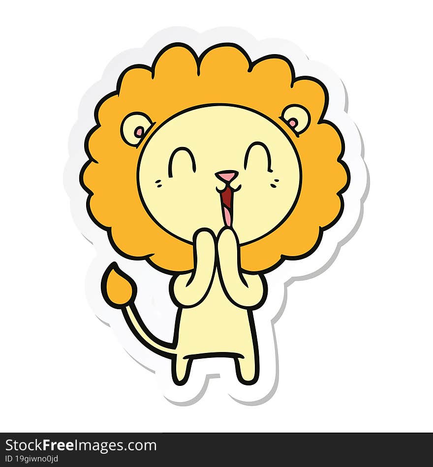 Sticker Of A Laughing Lion Cartoon