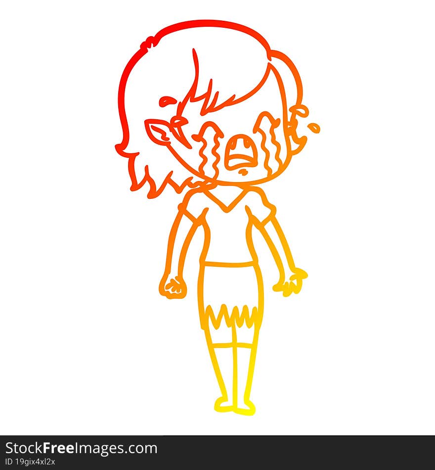 Warm Gradient Line Drawing Cartoon Crying Vampire Girl