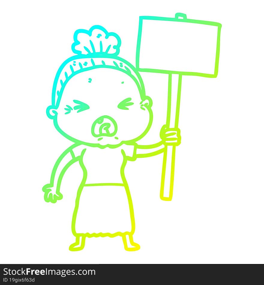 cold gradient line drawing cartoon angry old woman