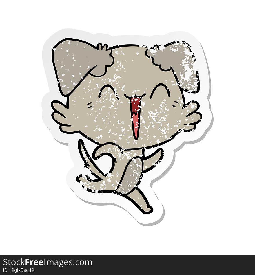 distressed sticker of a happy little dog cartoon