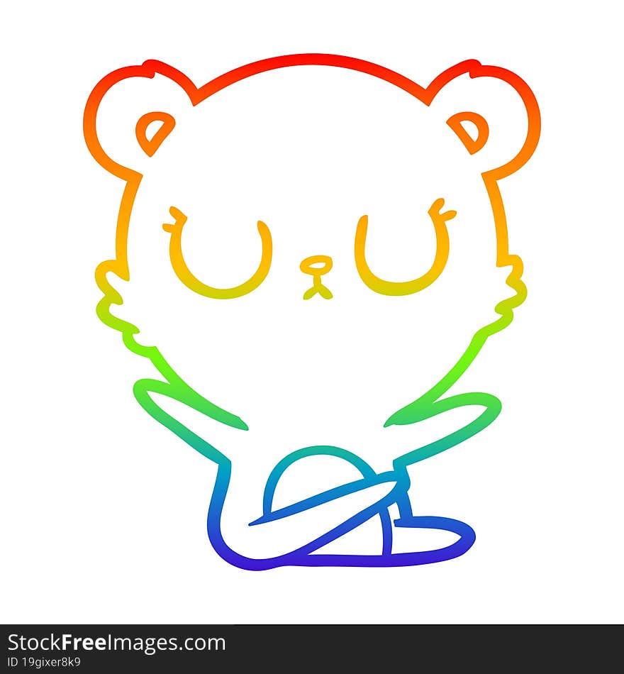 Rainbow Gradient Line Drawing Peaceful Cartoon Bear