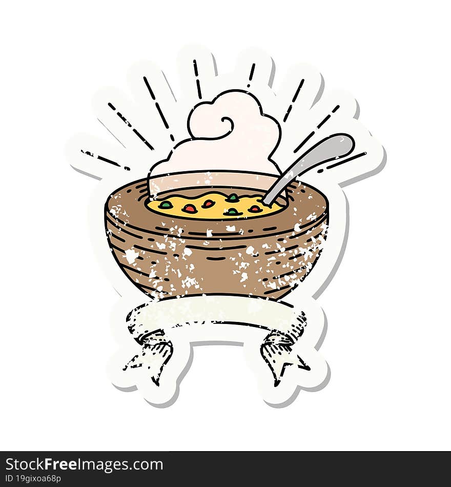 grunge sticker of tattoo style bowl of soup