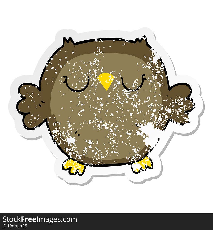 distressed sticker of a cartoon owl