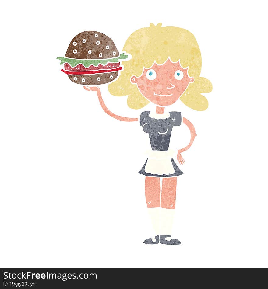 cartoon waitress with burger