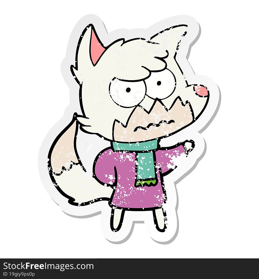 distressed sticker of a cartoon annoyed fox