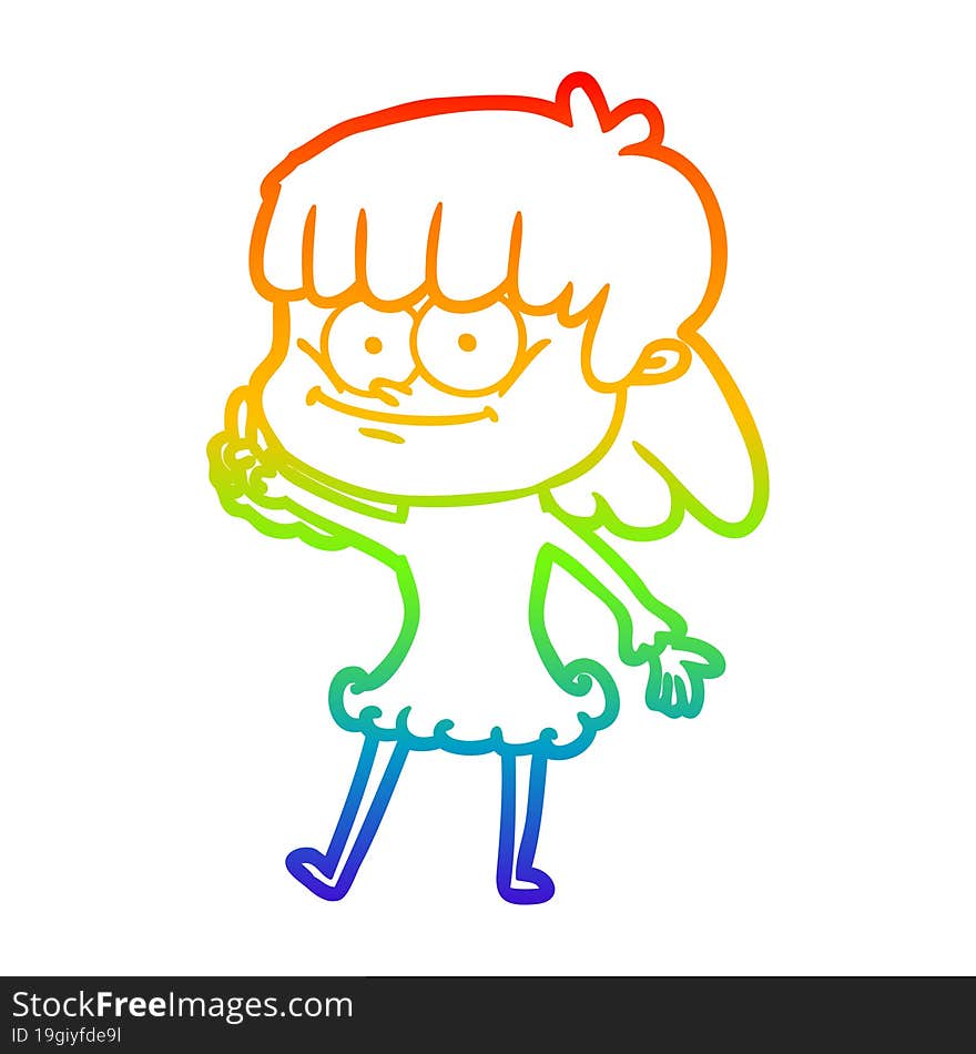 rainbow gradient line drawing cartoon smiling woman