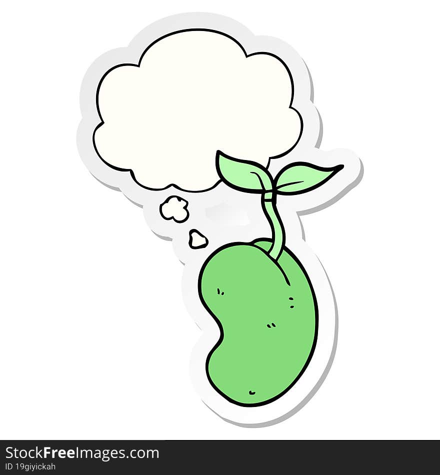 cartoon sprouting seed and thought bubble as a printed sticker