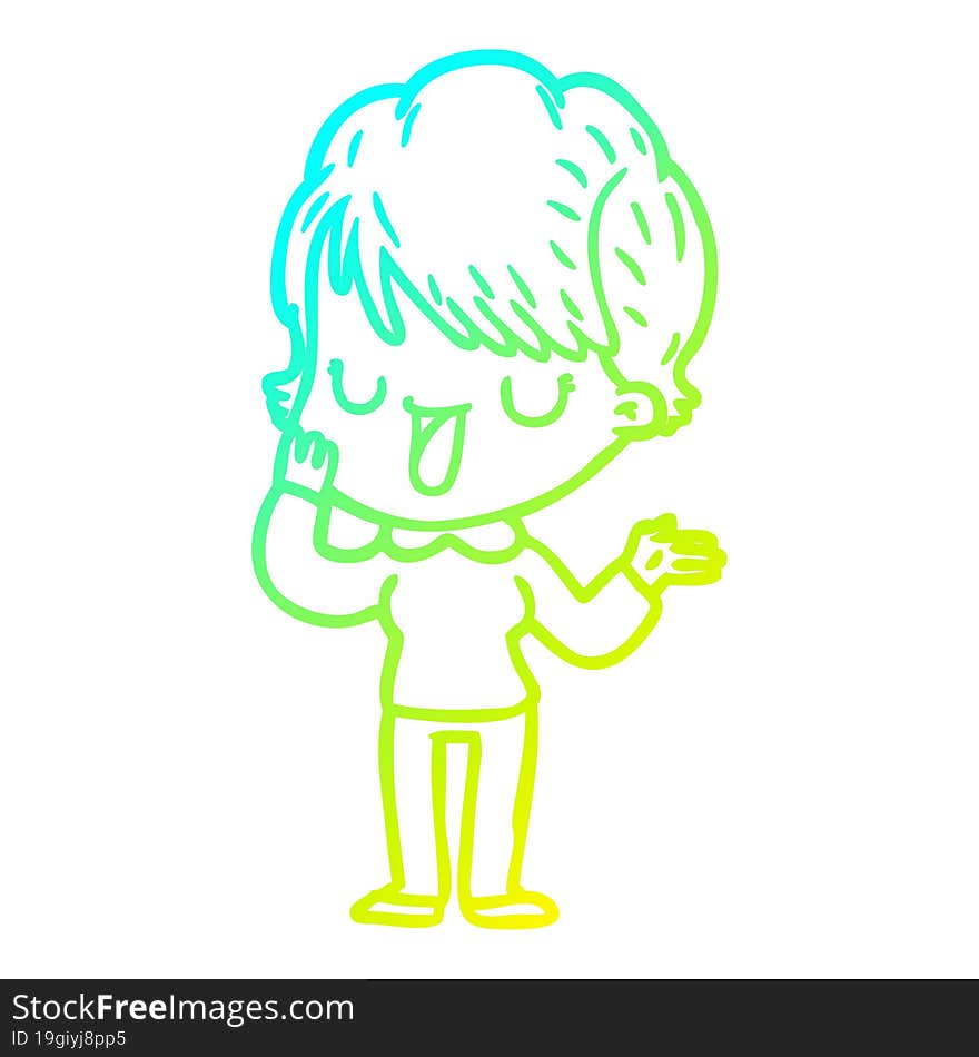 cold gradient line drawing of a cartoon woman talking