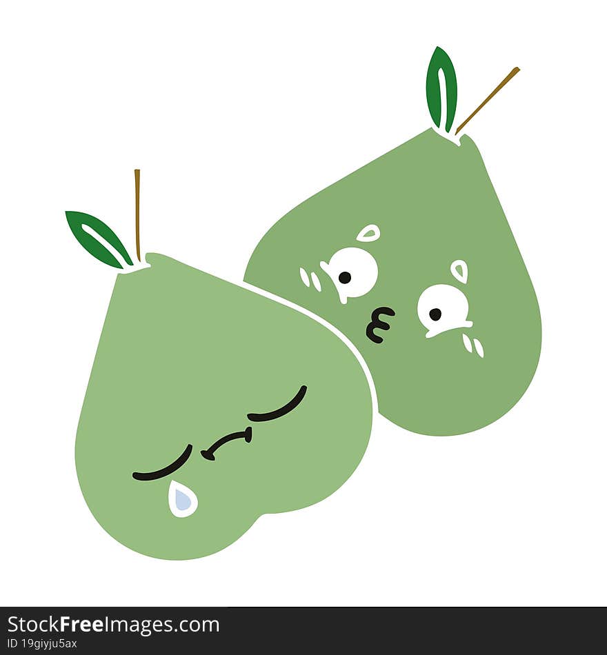 flat color retro cartoon green pear