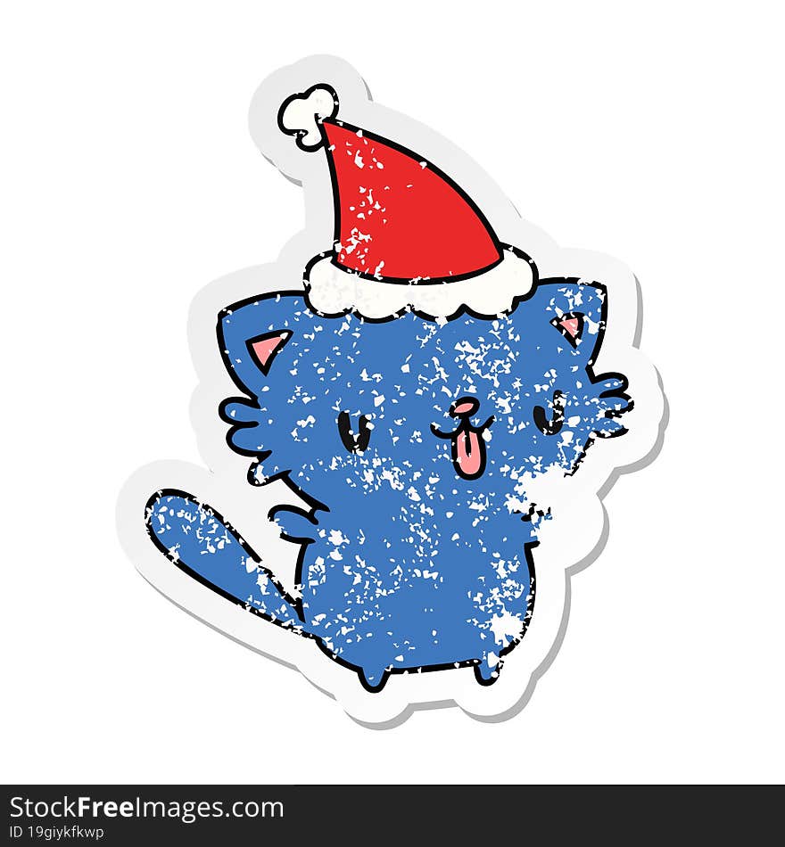 christmas distressed sticker cartoon of kawaii cat