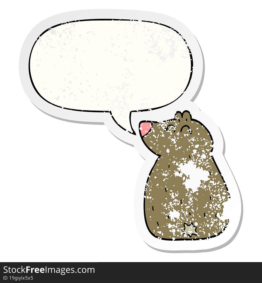 cute cartoon bear and speech bubble distressed sticker