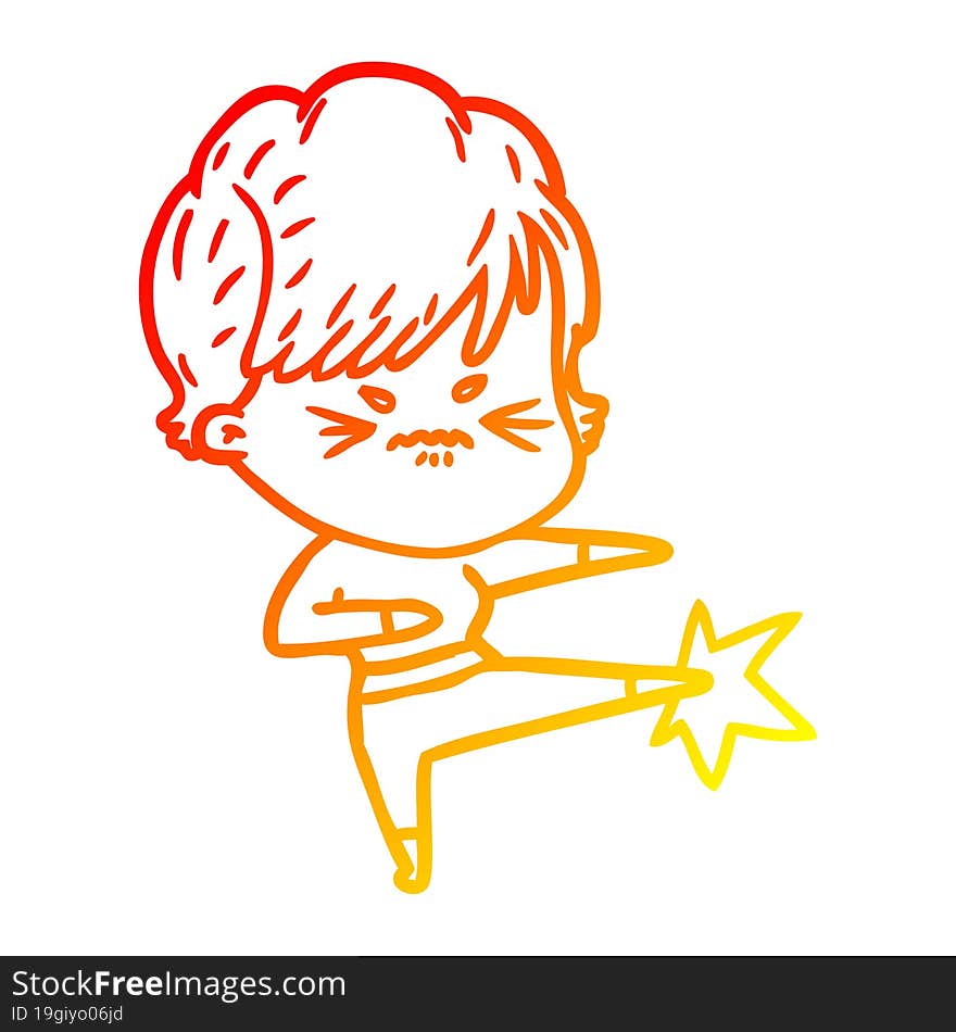 warm gradient line drawing of a cartoon frustrated woman