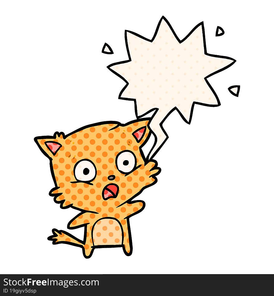 cartoon cat with speech bubble in comic book style