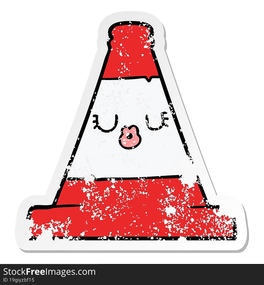 Distressed Sticker Of A Cartoon Road Traffic Cone