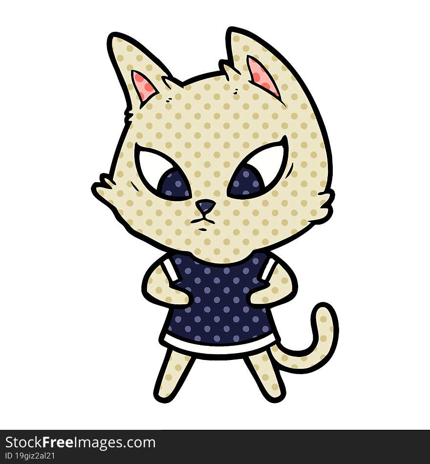 confused cartoon cat in clothes. confused cartoon cat in clothes