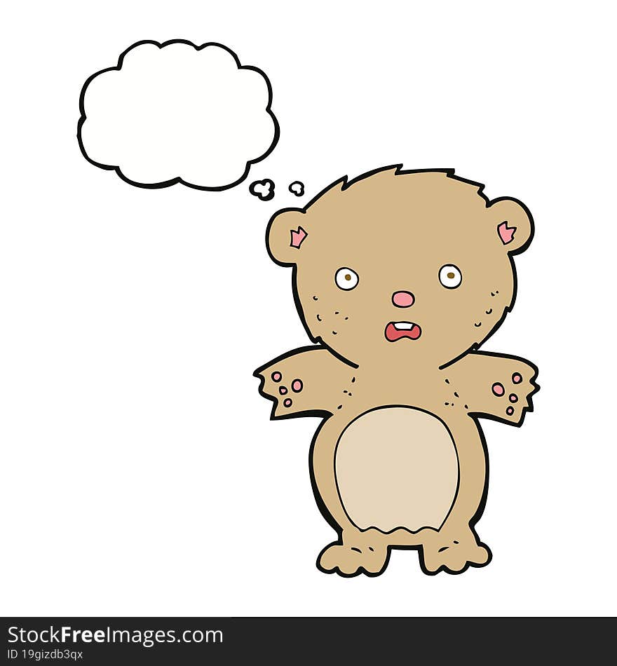 frightened teddy bear cartoon with thought bubble