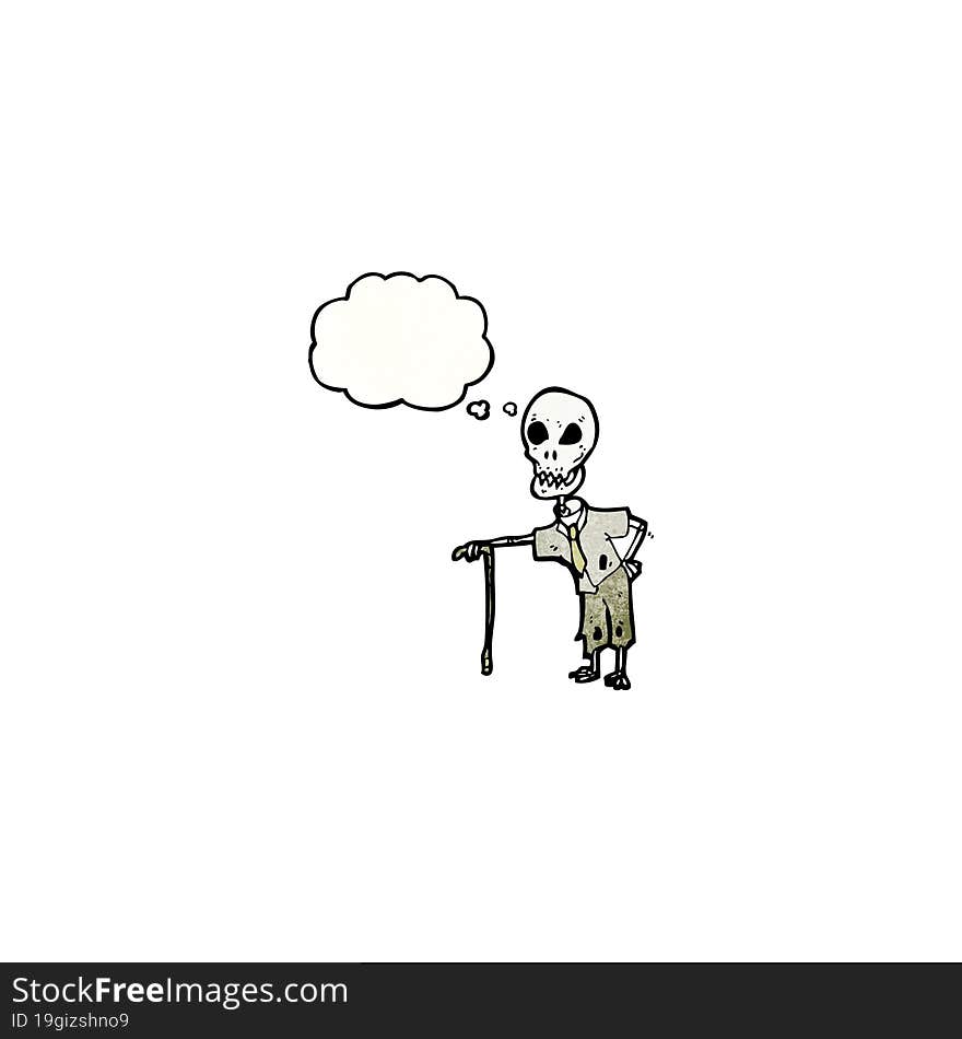 cartoon skeleton with thought bubble