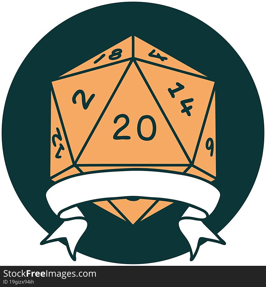 natural 20 critical hit D20 dice roll icon