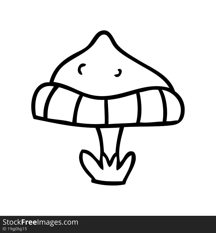 line drawing doodle of a single toadstool