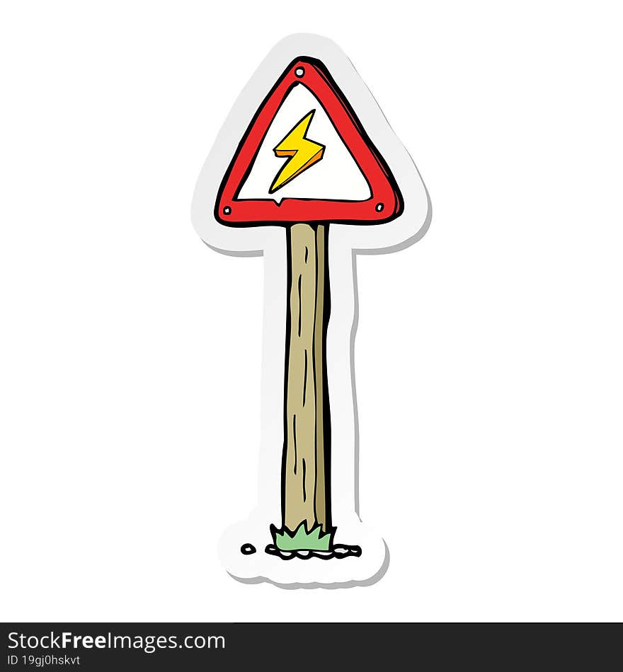 sticker of a cartoon electrical warning sign