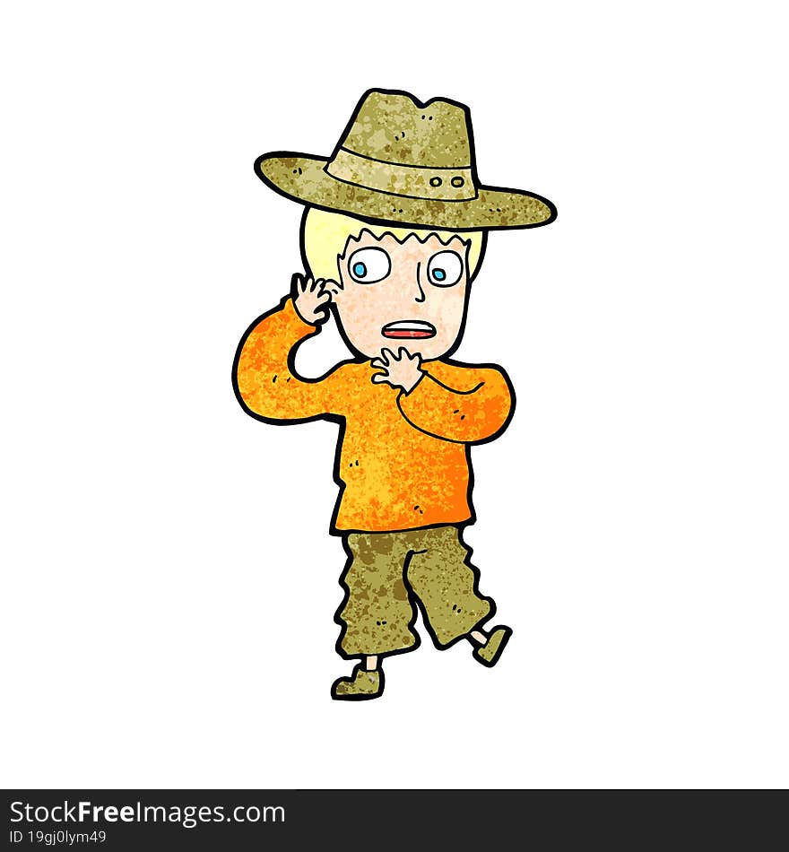 cartoon scared boy in hat