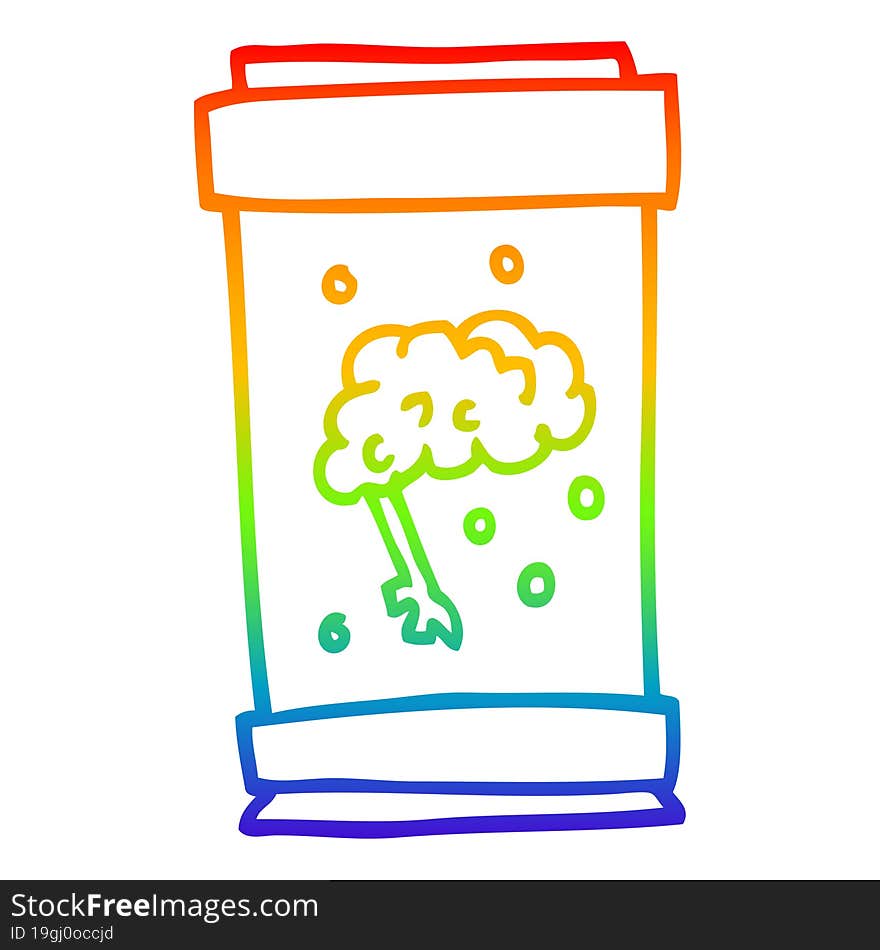 Rainbow Gradient Line Drawing Cartoon Brain In Jar