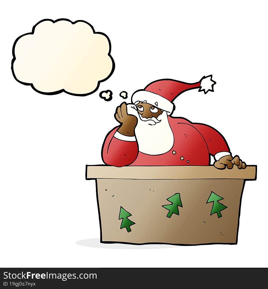 cartoon bored santa claus with thought bubble