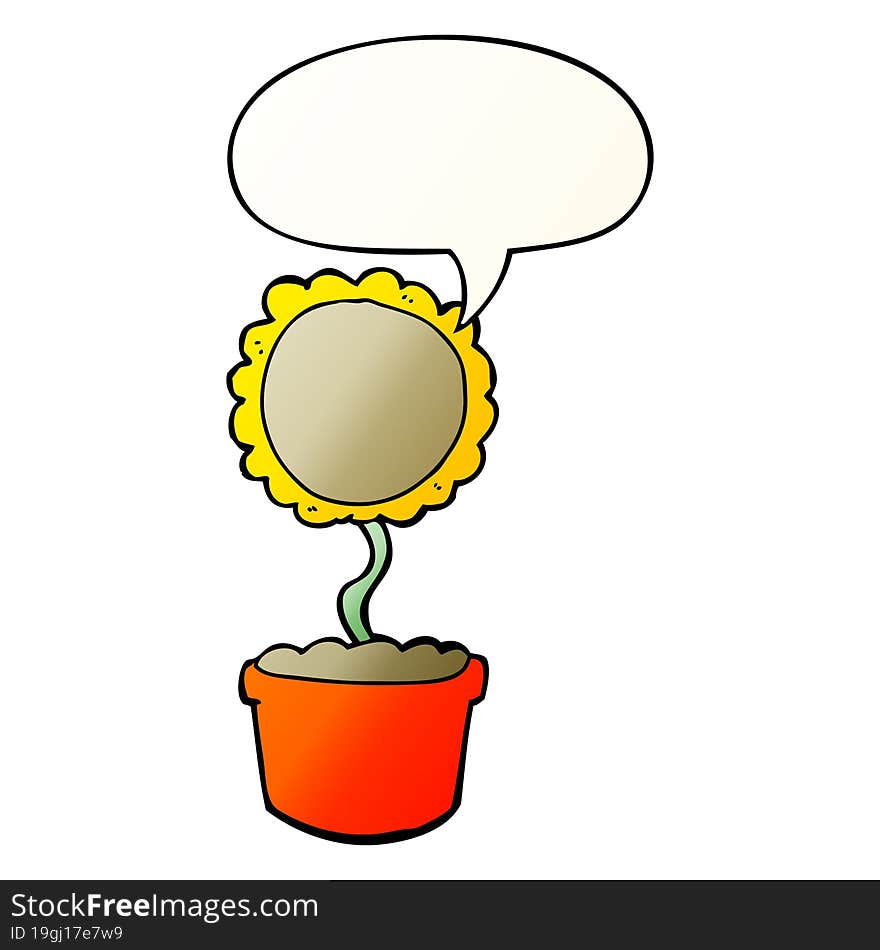 cute cartoon flower and speech bubble in smooth gradient style