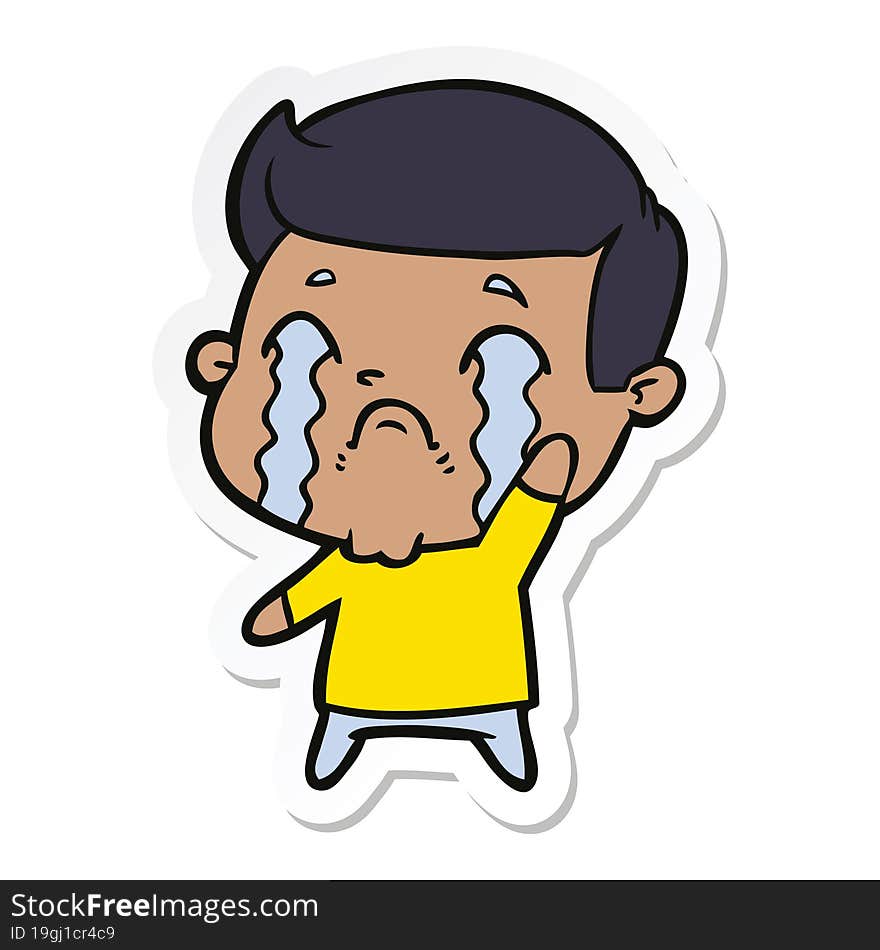 sticker of a cartoon man crying