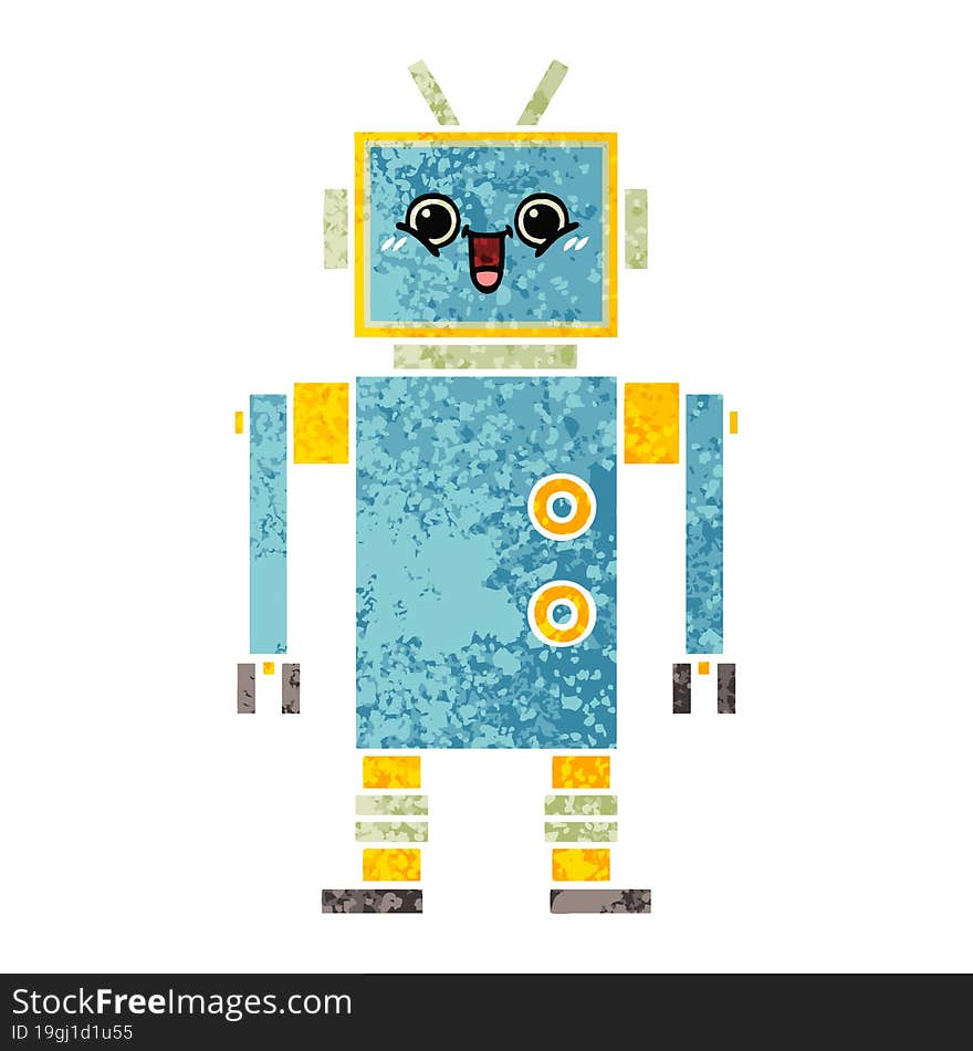 retro illustration style cartoon robot