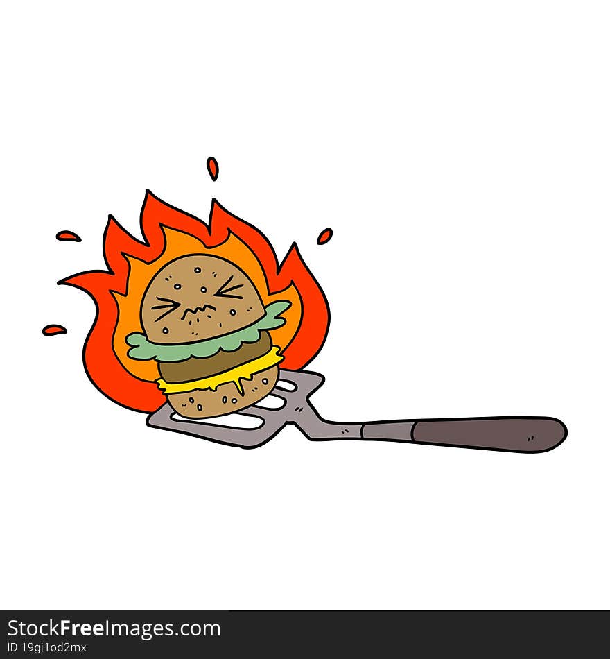 cartoon burger on spatula. cartoon burger on spatula