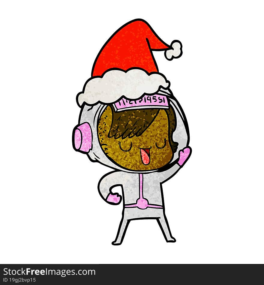 textured cartoon of a astronaut woman wearing santa hat