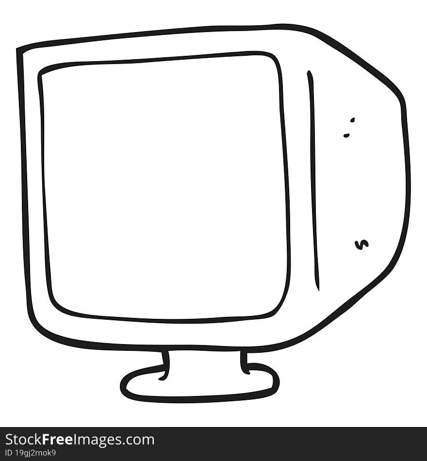 freehand drawn black and white cartoon old computer monitor