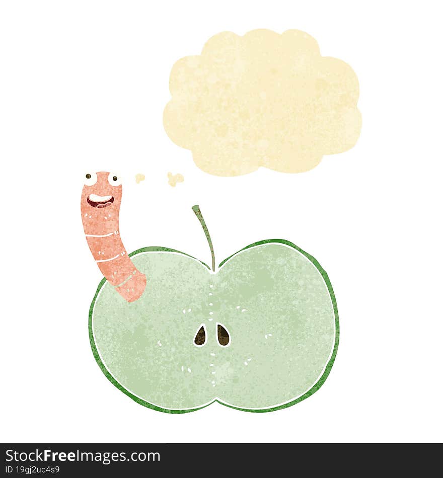 Cartoon Apple With Worm With Thought Bubble