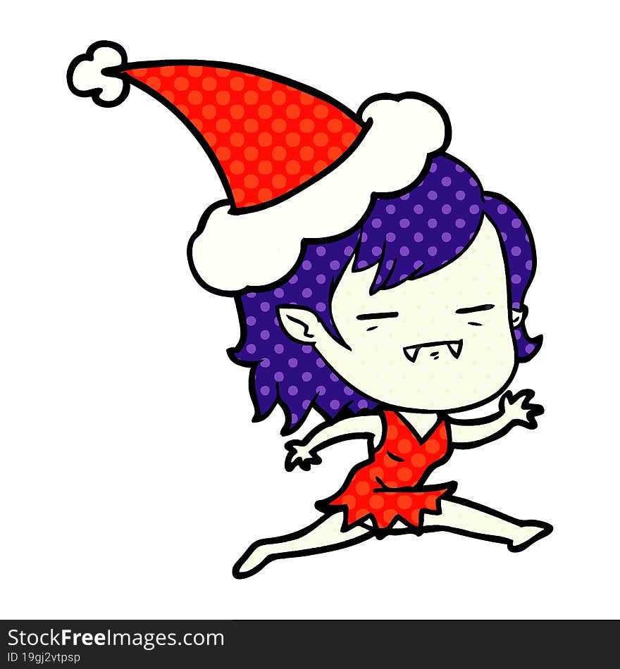 comic book style illustration of a undead vampire girl wearing santa hat