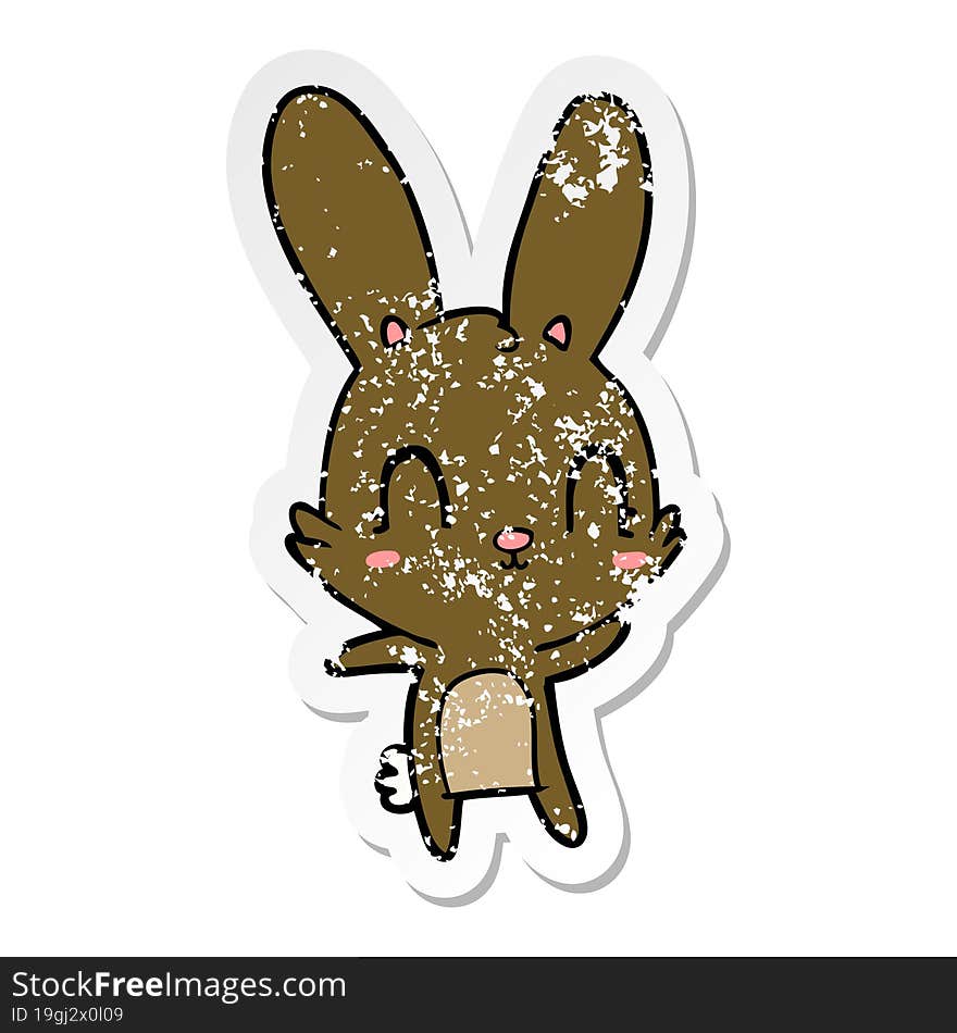 distressed sticker of a cute cartoon rabbit